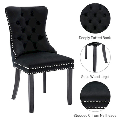 Set of 2 Velvet Dining Chairs,Tufted Solid Wood Armless Chairs Accent Chair with Nailhead Trim and Back Ring Pull - N/A