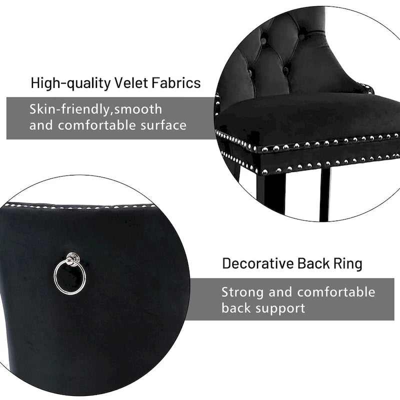 Set of 2 Velvet Dining Chairs,Tufted Solid Wood Armless Chairs Accent Chair with Nailhead Trim and Back Ring Pull - N/A