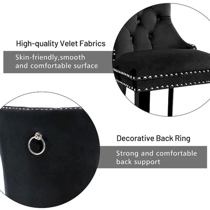 Set of 2 Velvet Dining Chairs,Tufted Solid Wood Armless Chairs Accent Chair with Nailhead Trim and Back Ring Pull - N/A