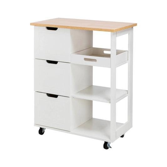Futzca Kitchen Island Cart with 3 Open Shelves and 3 Drawers - N/A