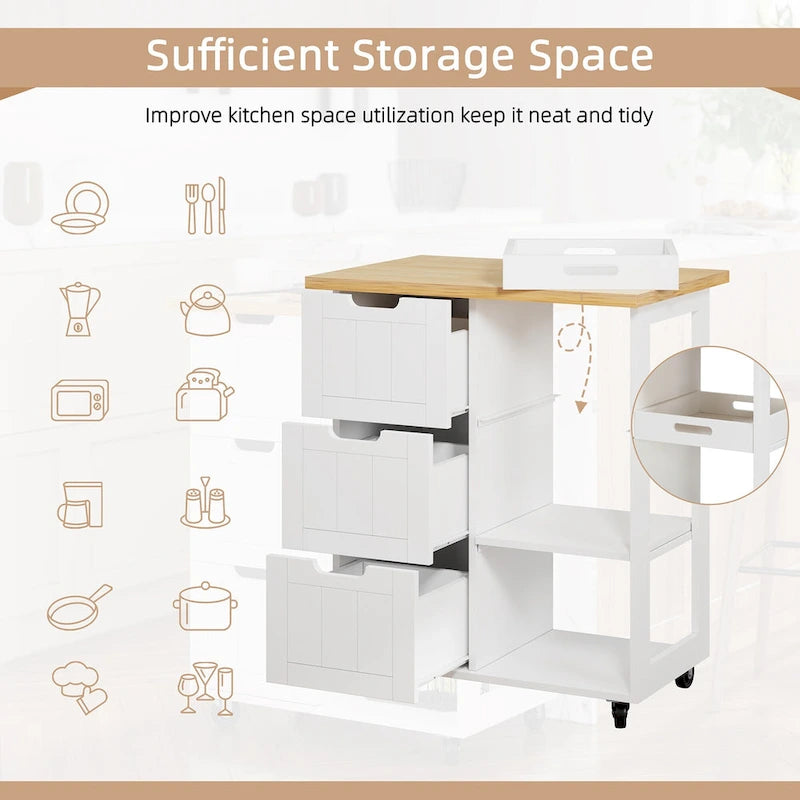 Futzca Kitchen Island Cart with 3 Open Shelves and 3 Drawers - N/A