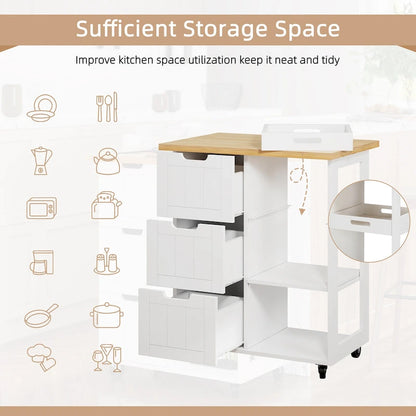 Futzca Kitchen Island Cart with 3 Open Shelves and 3 Drawers - N/A