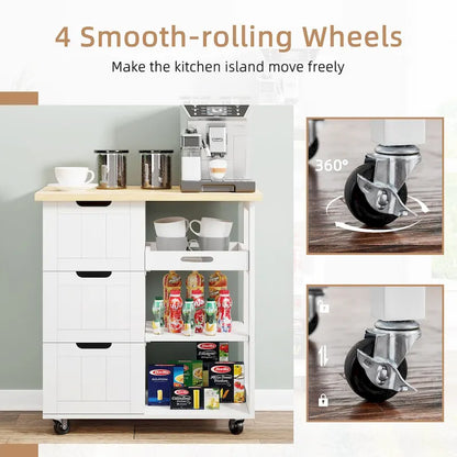 Futzca Kitchen Island Cart with 3 Open Shelves and 3 Drawers - N/A