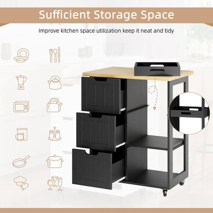 Futzca Kitchen Island Cart with 3 Open Shelves and 3 Drawers - N/A