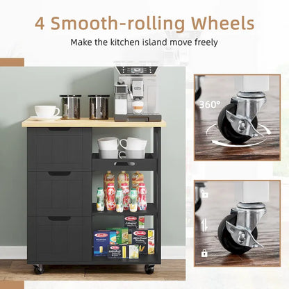 Futzca Kitchen Island Cart with 3 Open Shelves and 3 Drawers - N/A