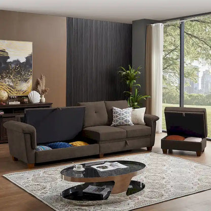 109  Modern 4 Seaters Towelling Sectional Sofa with Hidden Coffee Table and Large Storage Space