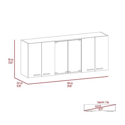 TUHOME Superior 150 Wall Cabinet with Glass Doors, 2 Double Cabinets, 4 Inner Shelves, Dish Rack and Cup Rack - N/A