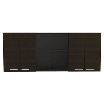 TUHOME Superior 150 Wall Cabinet with Glass Doors, 2 Double Cabinets, 4 Inner Shelves, Dish Rack and Cup Rack - N/A