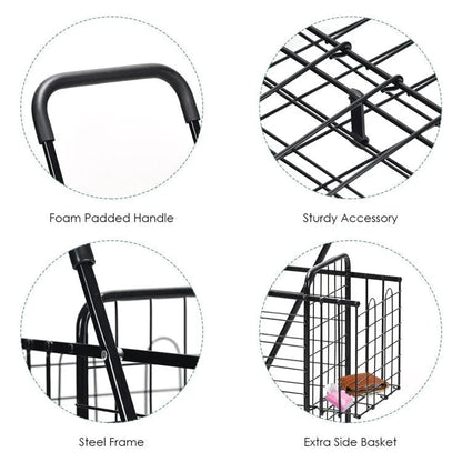 Folding Shopping Basket Rolling Trolley with Adjustable Handle