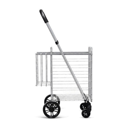 Folding Shopping Basket Rolling Trolley with Adjustable Handle