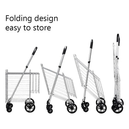 Folding Shopping Basket Rolling Trolley with Adjustable Handle