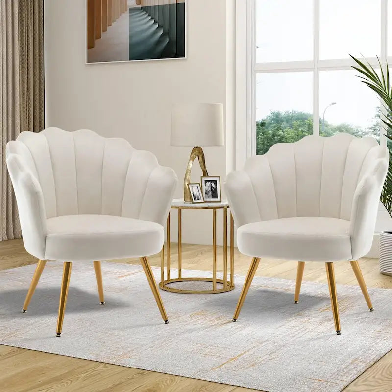 Andeworld accent chair for living room,Velvet Gold Cute Vanity Chair with Back for Makeup Room, Upholstered Shell Shaped Office