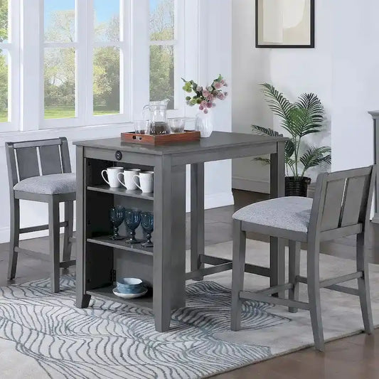 3-Pieces Bar Pub Set with Counter Height Dining Table and 2 Chairs