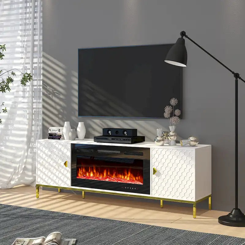 70  Wood Fireplace TV Stand with 36  Electric Fireplace