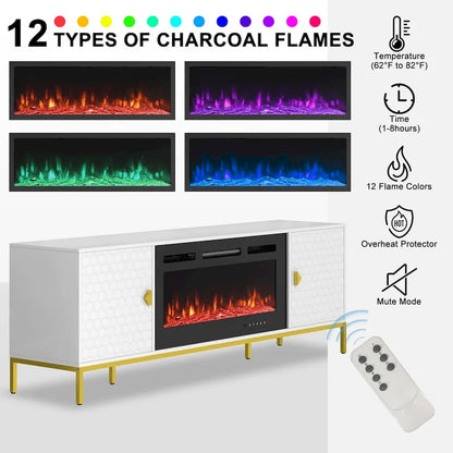 70  Wood Fireplace TV Stand with 36  Electric Fireplace