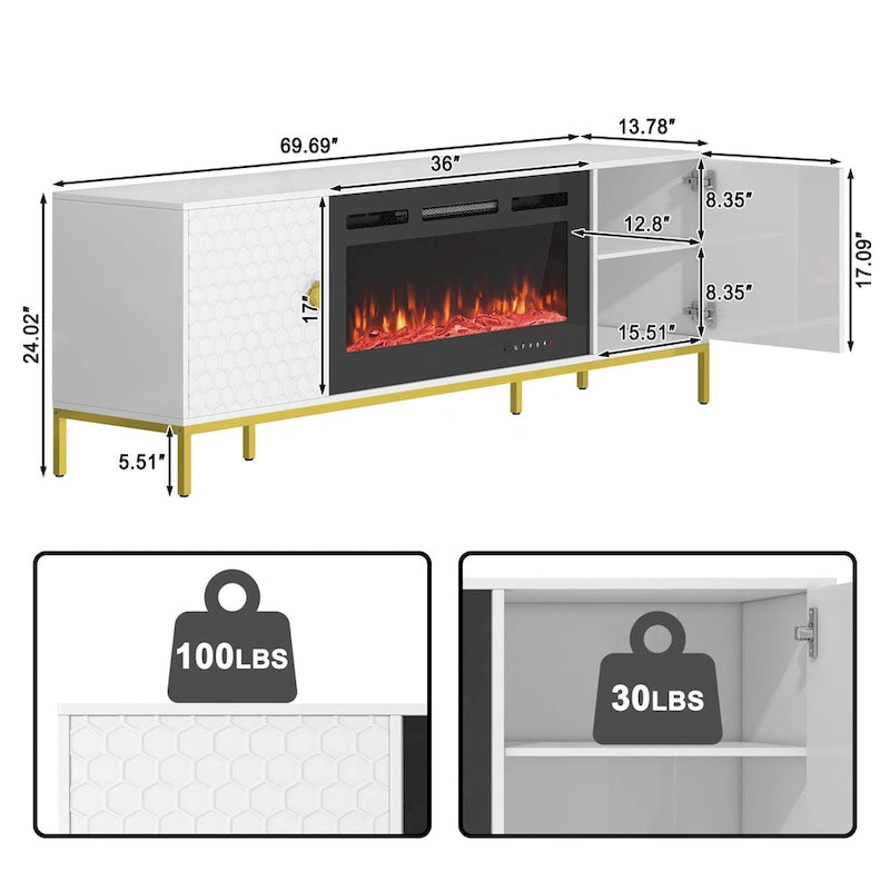 70  Wood Fireplace TV Stand with 36  Electric Fireplace