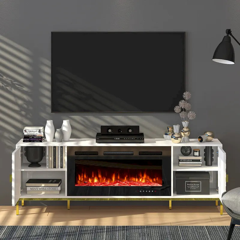 70  Wood Fireplace TV Stand with 36  Electric Fireplace