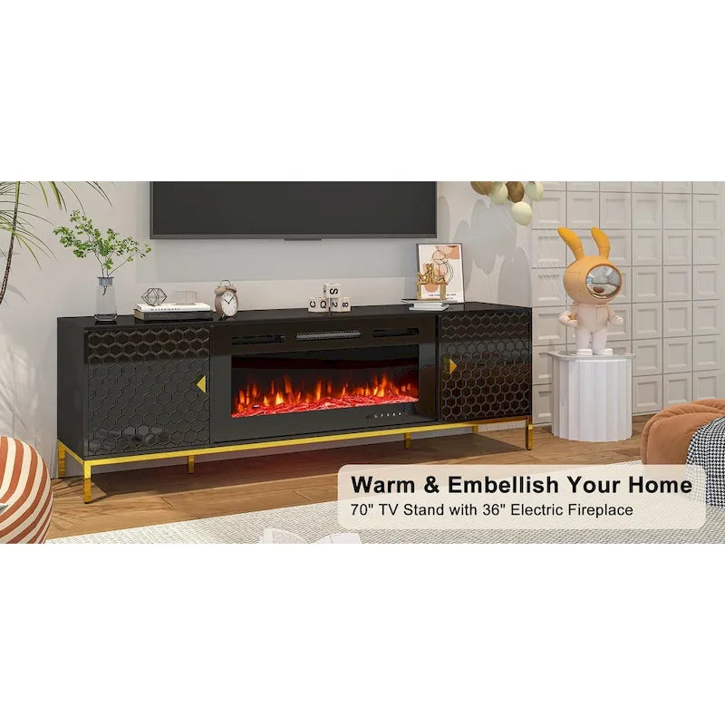 70  Wood Fireplace TV Stand with 36  Electric Fireplace