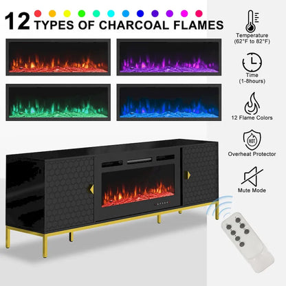 70  Wood Fireplace TV Stand with 36  Electric Fireplace