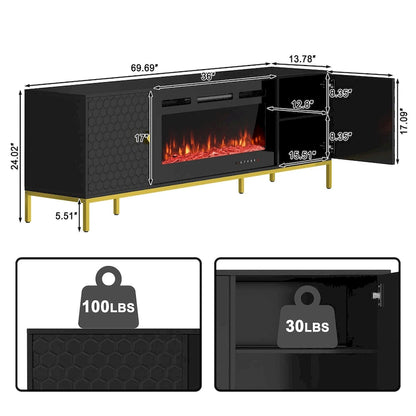 70  Wood Fireplace TV Stand with 36  Electric Fireplace