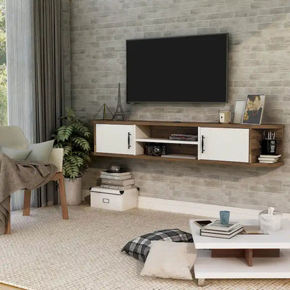 DH BASIC Mid-Century Modern 71-inch 4-Shelf Floating TV Console by Denhour