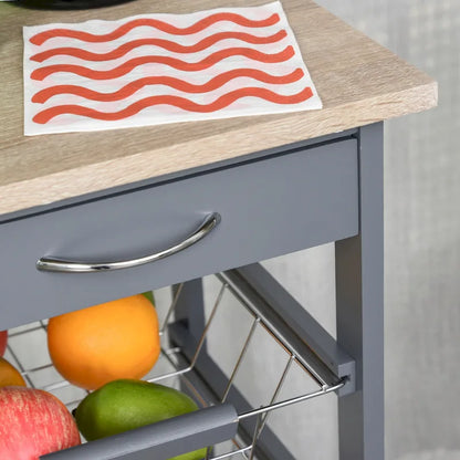 HOMCOM 32.25 Wooden Rolling Kitchen Storage Cart on 360-deg Swivel Wheels with Ample Storage Space & Solid Structure