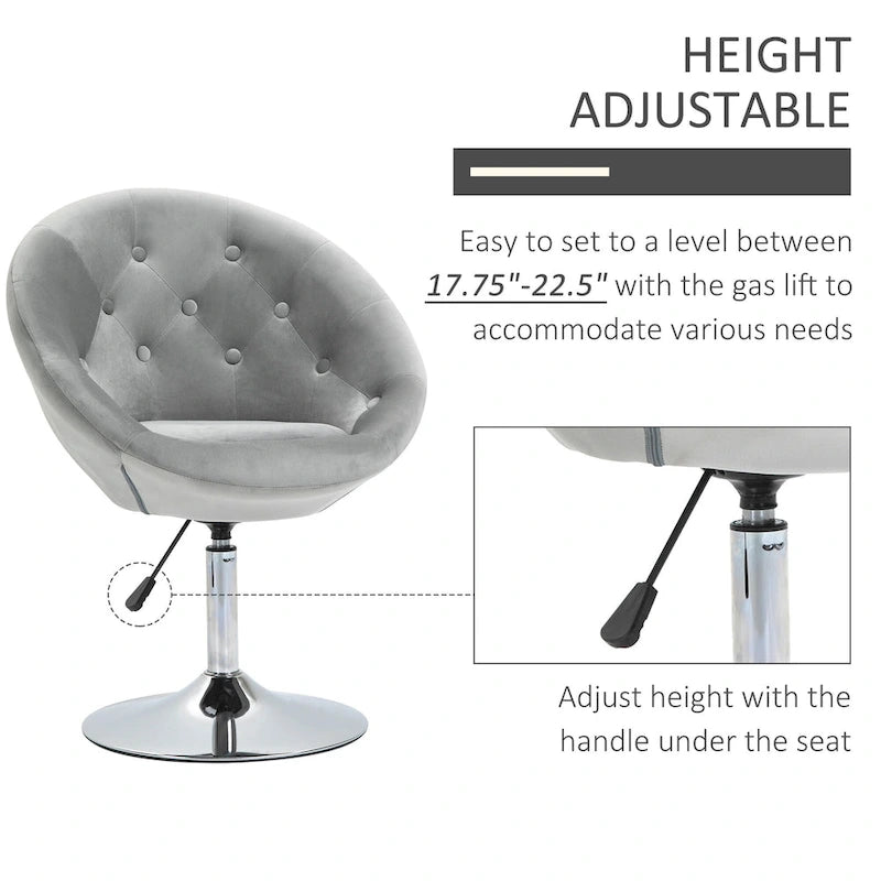 HOMCOM Swivel Accent Chair Modern Makeup Vanity Chair Adjustable Height Leisure Lounge Chair