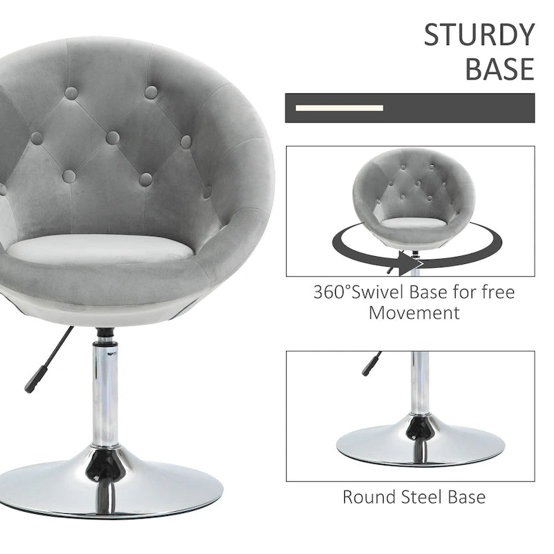 HOMCOM Swivel Accent Chair Modern Makeup Vanity Chair Adjustable Height Leisure Lounge Chair