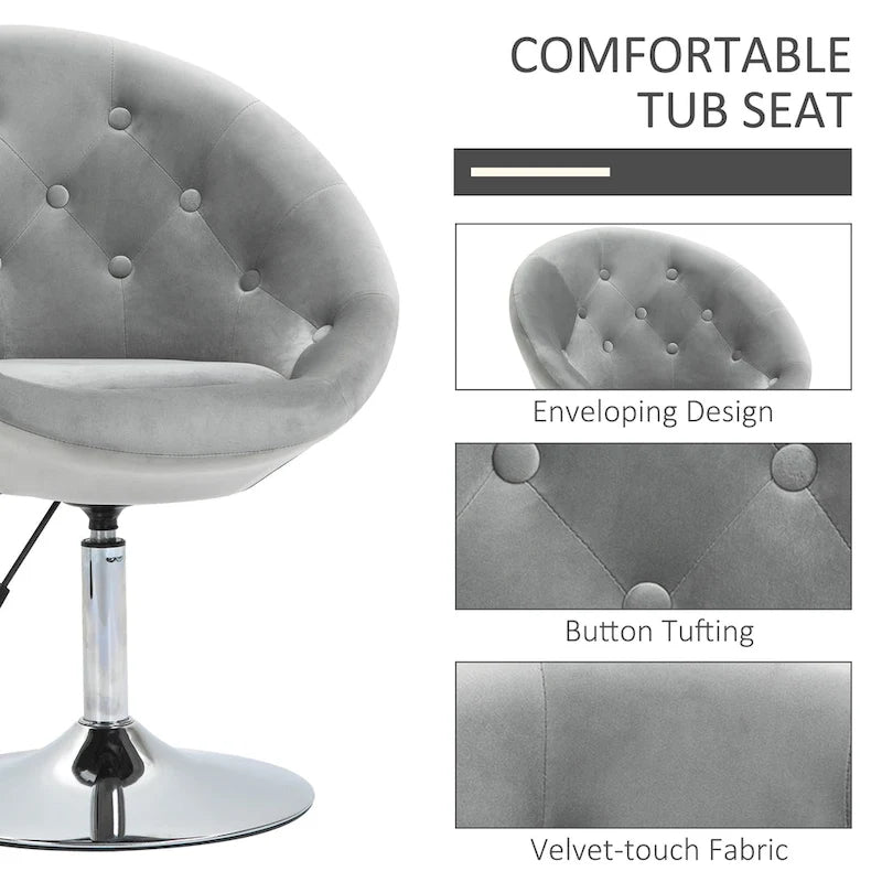 HOMCOM Swivel Accent Chair Modern Makeup Vanity Chair Adjustable Height Leisure Lounge Chair