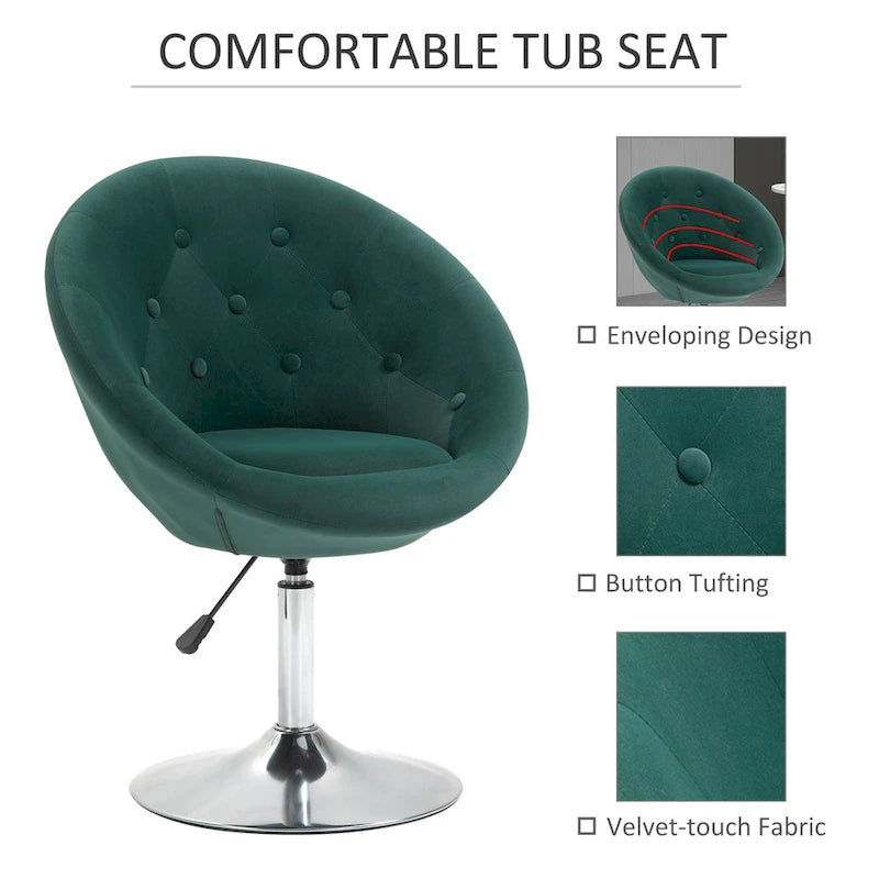 HOMCOM Swivel Accent Chair Modern Makeup Vanity Chair Adjustable Height Leisure Lounge Chair