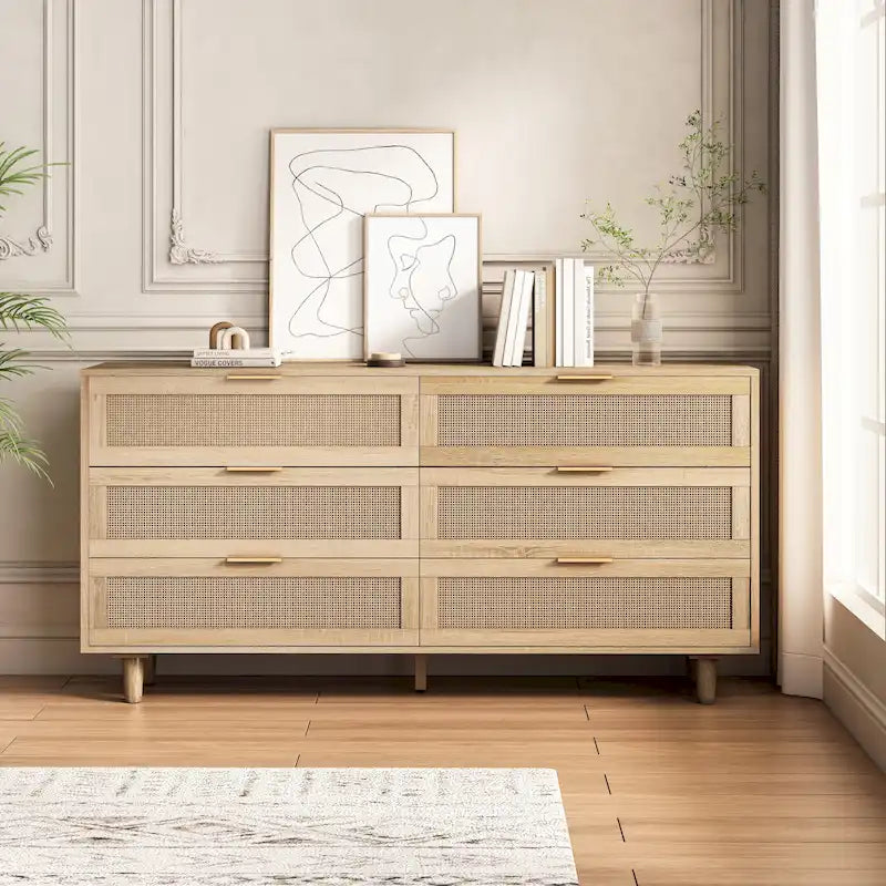 59.06  6- Drawers Rattan Storage Cabinet for Living Room