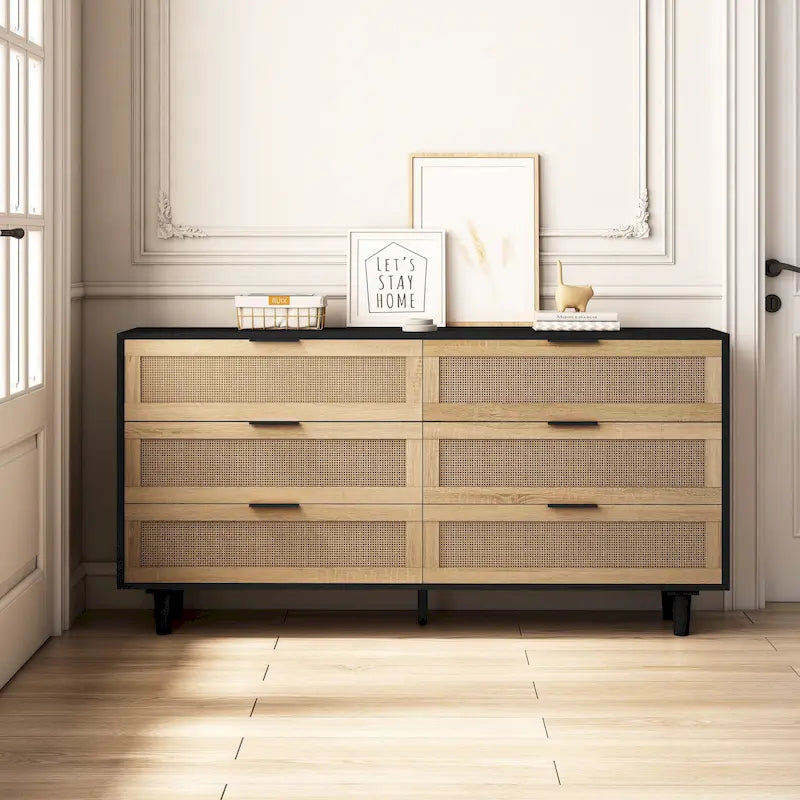 59.06  6- Drawers Rattan Storage Cabinet for Living Room