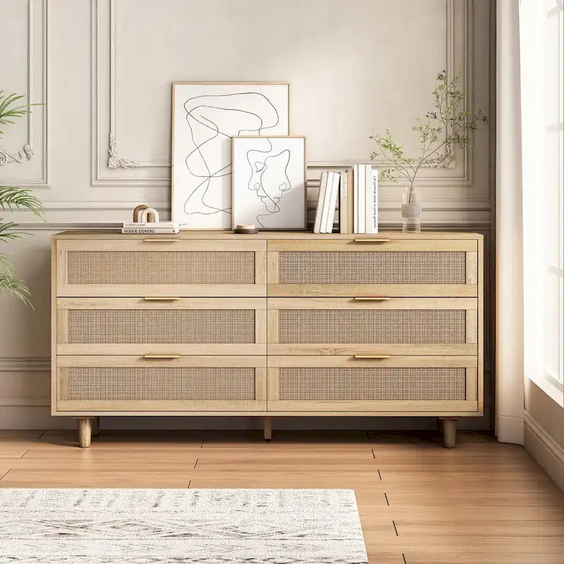 59.06  6- Drawers Rattan Storage Cabinet for Living Room