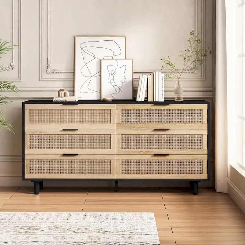 59.06  6- Drawers Rattan Storage Cabinet for Living Room