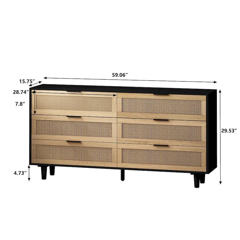 59.06  6- Drawers Rattan Storage Cabinet for Living Room