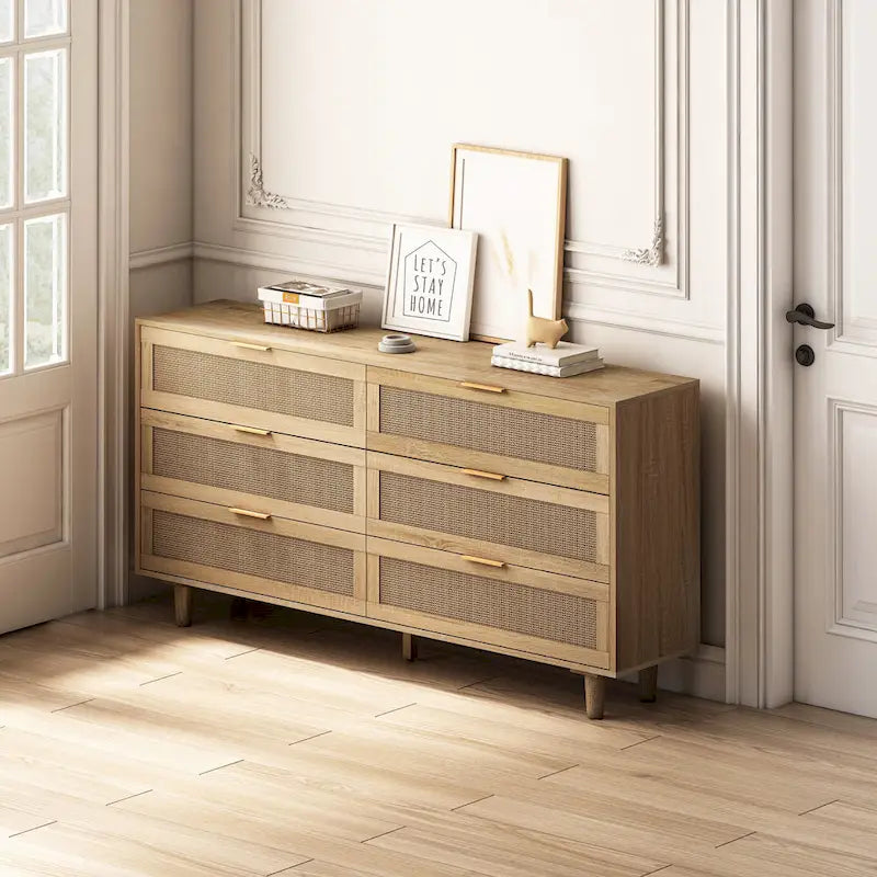 59.06  6- Drawers Rattan Storage Cabinet for Living Room