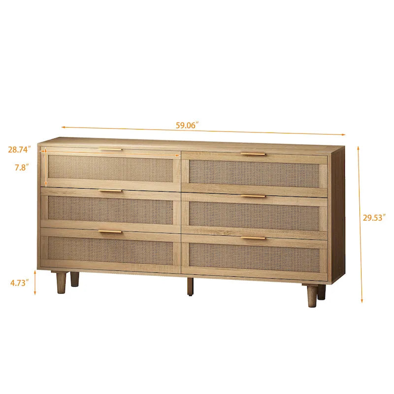 59.06  6- Drawers Rattan Storage Cabinet for Living Room