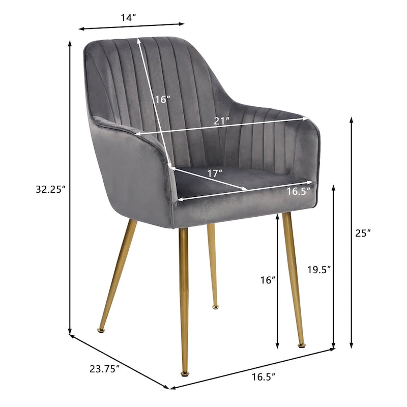 Velvet Accent Dining Chairs with Gold Metal Legs Set of 2