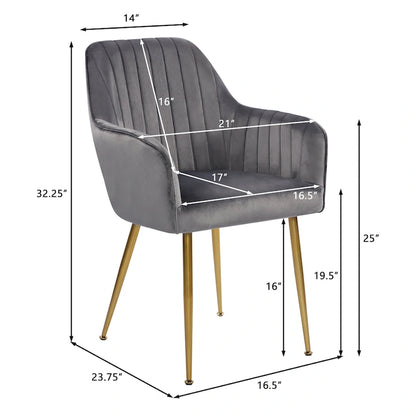 Velvet Accent Dining Chairs with Gold Metal Legs Set of 2