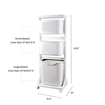 HANAMYA 3-Portable Basket Rolling Cart with Top Shelf