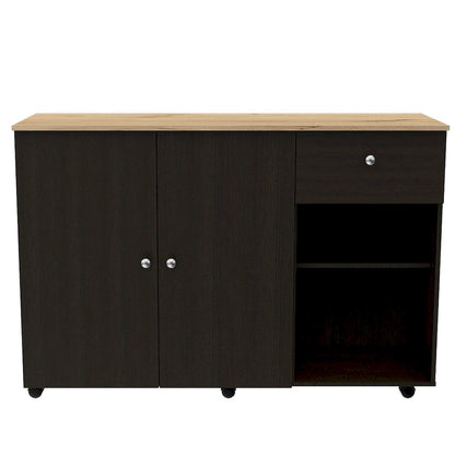 TUHOME Victoria Kitchen Island with 4 Interior Shelves, Casters, Drawer and Double Door Cabinet