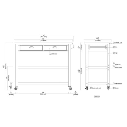 Firebranch Wire-brush Kitchen Cart