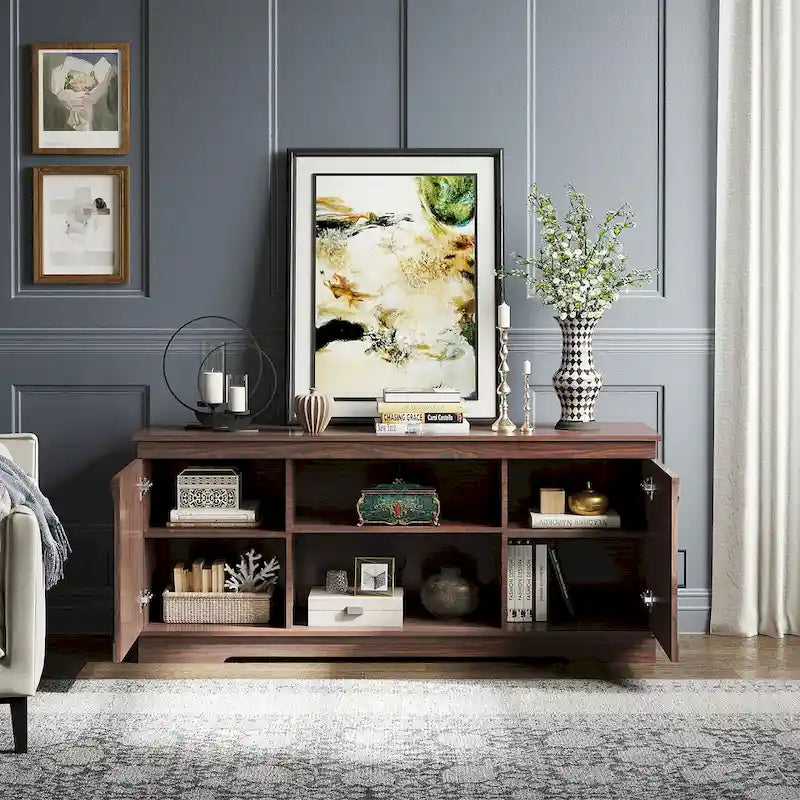 Evelynn Wood Farmhouse TV Stand for 65 Inch TV Sliding Barn Doors Grey White