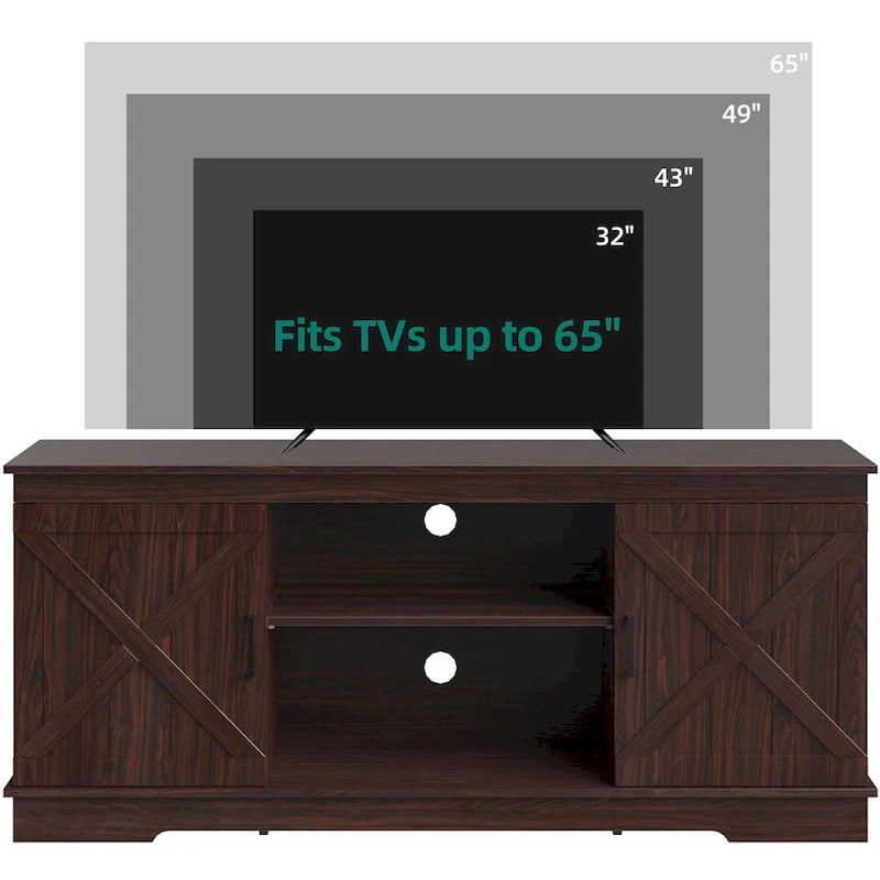 Evelynn Wood Farmhouse TV Stand for 65 Inch TV Sliding Barn Doors Grey White
