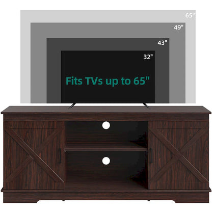 Evelynn Wood Farmhouse TV Stand for 65 Inch TV Sliding Barn Doors Grey White