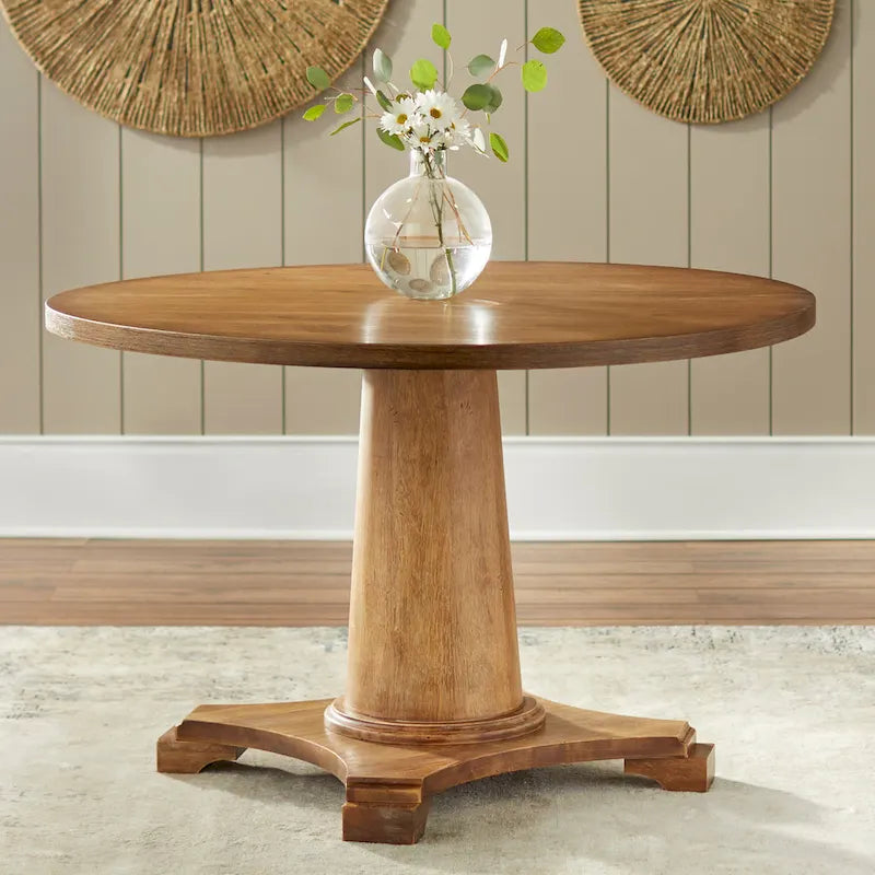 Round Pedestal Dining Table - 45" - Seats 4-6 - Weathered Finish