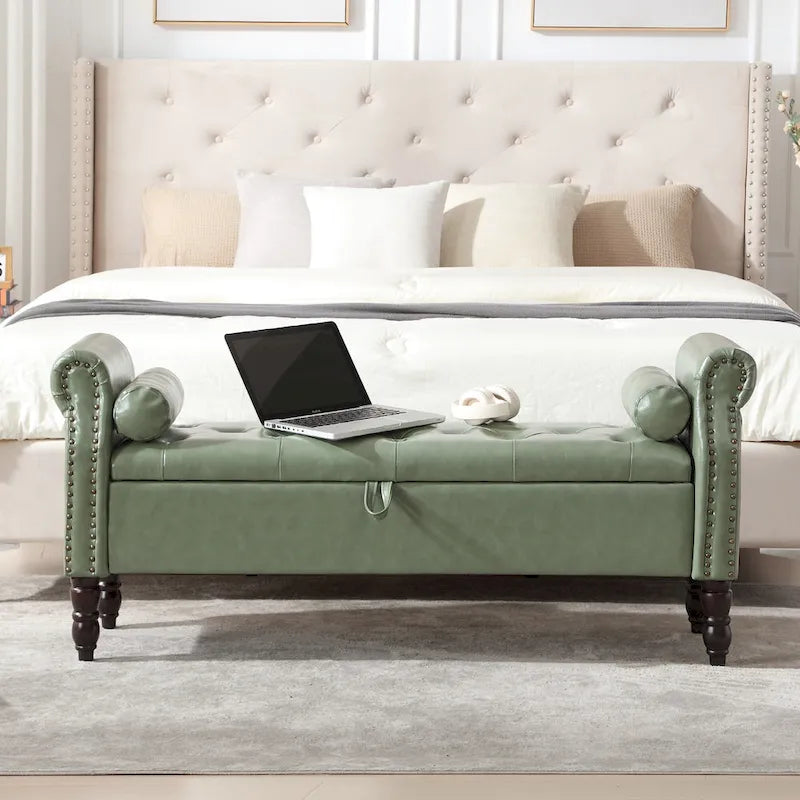 HOMYKA Storage Ottoman Bench with Rolled Arm