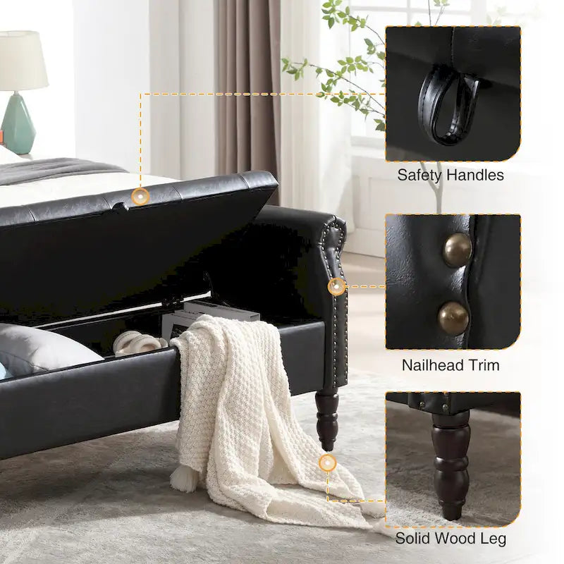 HOMYKA Storage Ottoman Bench with Rolled Arm