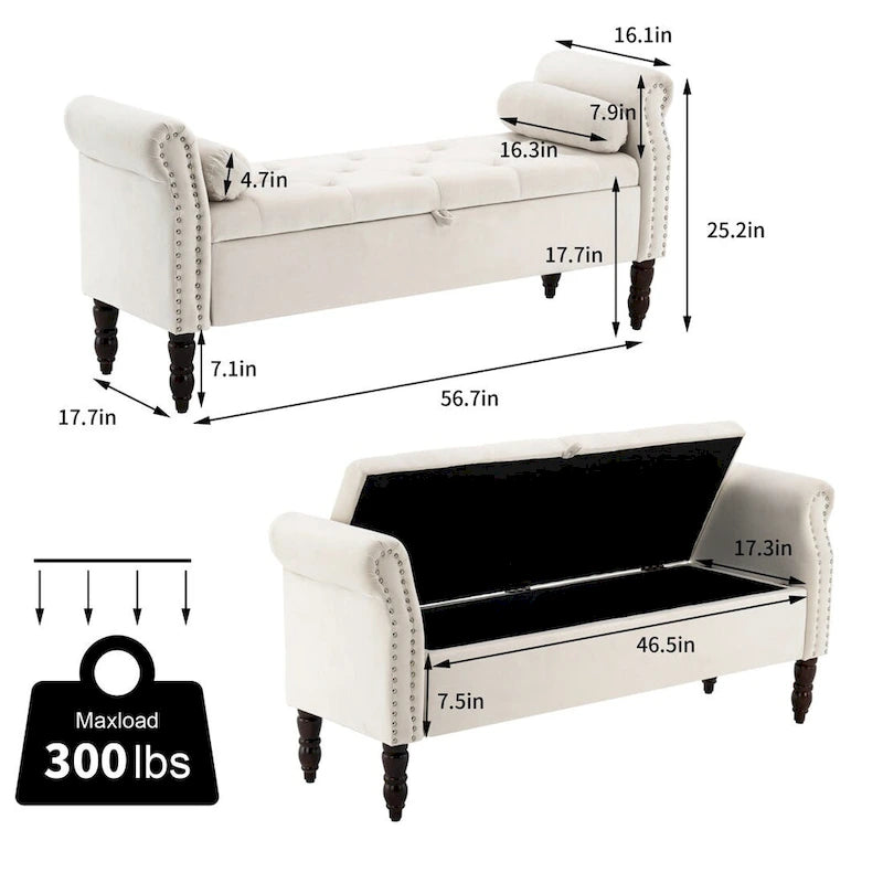 HOMYKA Storage Ottoman Bench with Rolled Arm