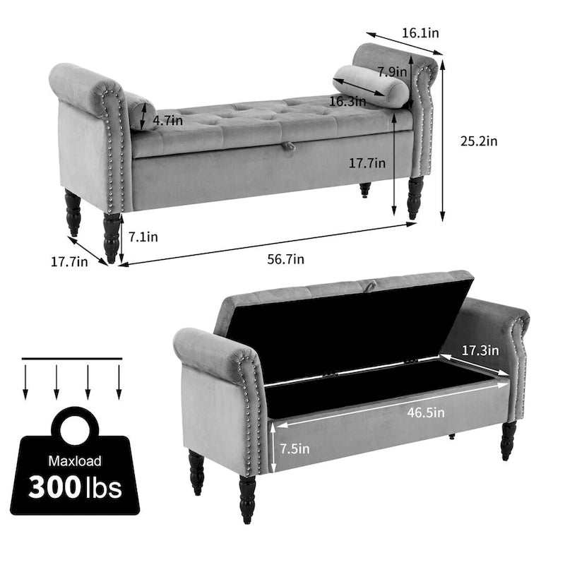 HOMYKA Storage Ottoman Bench with Rolled Arm